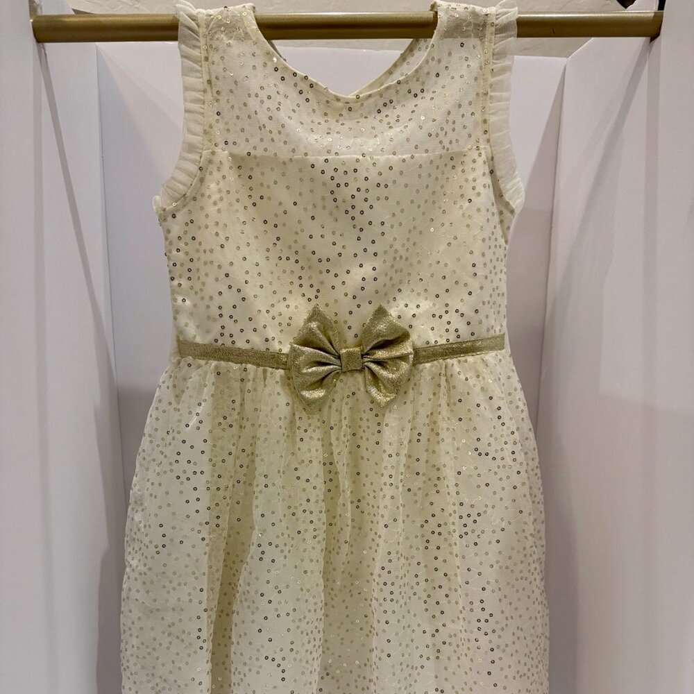 Jona Michelle Girls Gold Sparkle Party Dress Size 7 Ivory Holiday Wedding